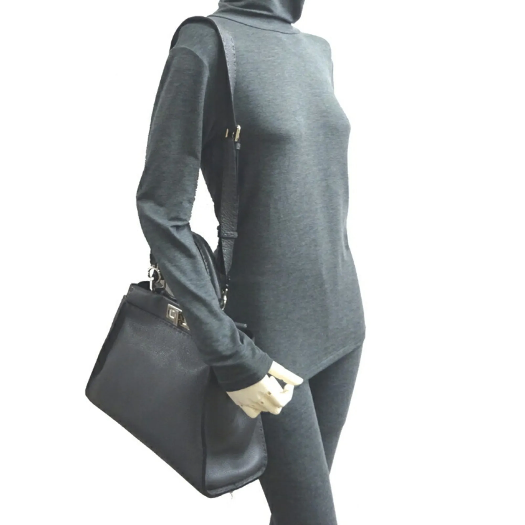 Fendi Peekaboo Medium 2Way Ladies Handbag 8BN290 Selleria Leather Gray