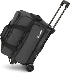 Goloni Double Roller 2 Ball Bowling Bag with Separate Shoe Compartment,2 Ball Bowling Bag with Wheels,Retractable Handle Extends to 40"