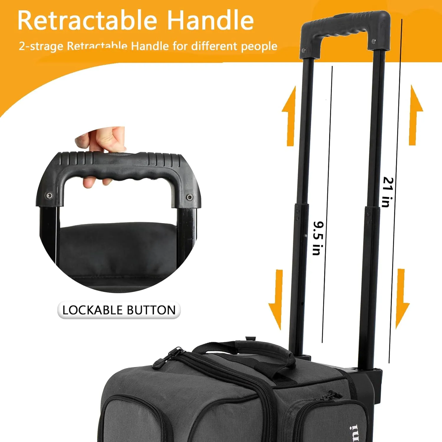 Goloni Double Roller 2 Ball Bowling Bag with Separate Shoe Compartment,2 Ball Bowling Bag with Wheels,Retractable Handle Extends to 40"