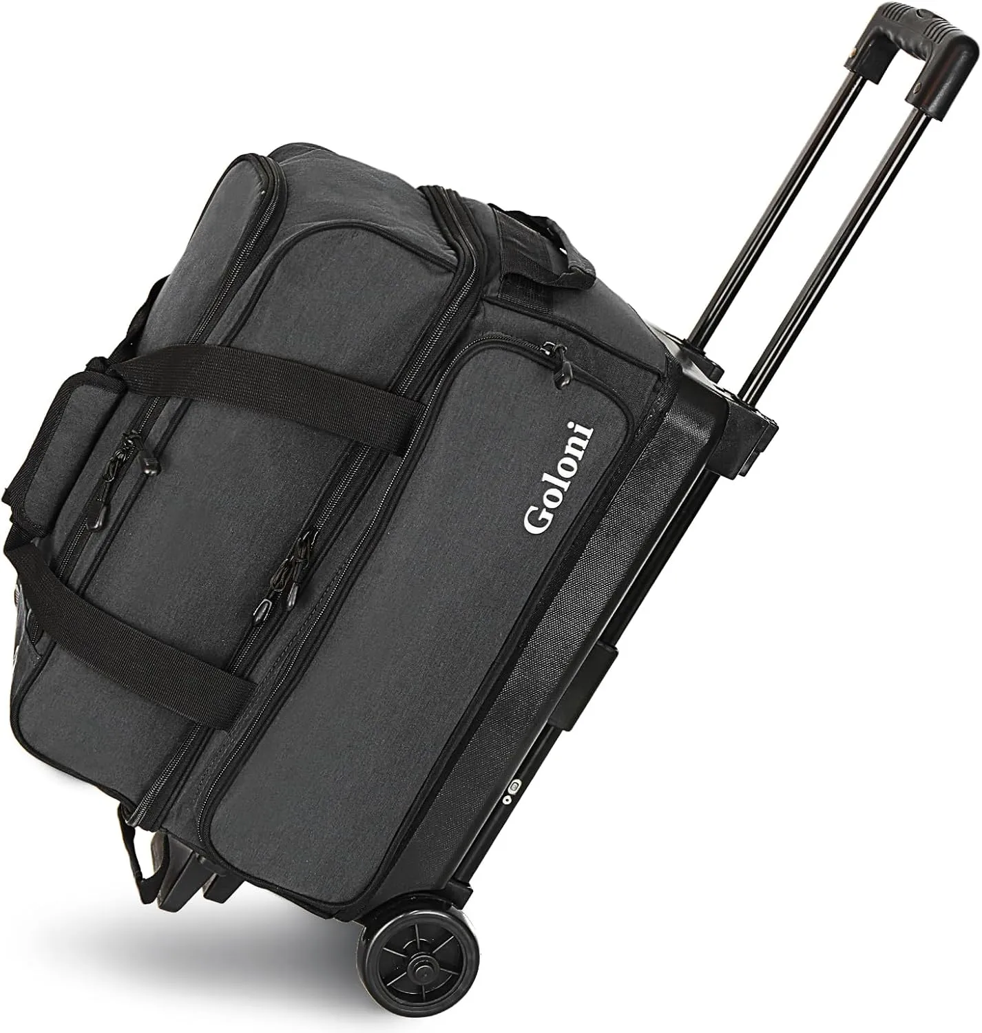 Goloni Double Roller 2 Ball Bowling Bag with Separate Shoe Compartment,2 Ball Bowling Bag with Wheels,Retractable Handle Extends to 40"