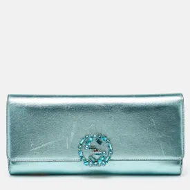 Gucci  Leather Crystal Interlocking G Broadway Clutch