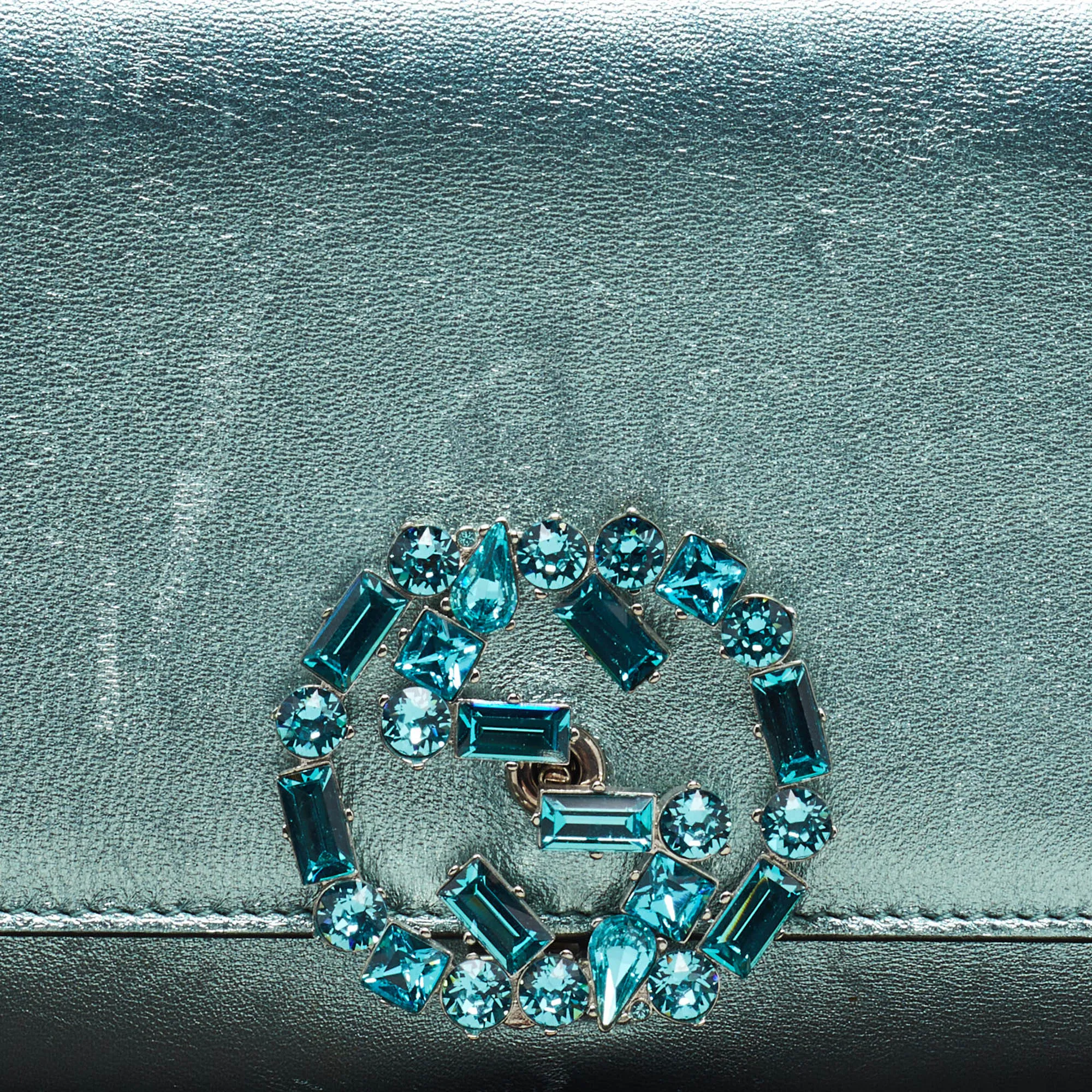Gucci  Leather Crystal Interlocking G Broadway Clutch