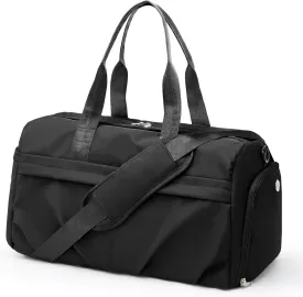 Gym Bag for Women Men with Shoe Compartment, Sport Duffel Bag, Waterproof Travel Weekender Overnight Carry on Bag for Yoga with Trolley Sleeve, Black