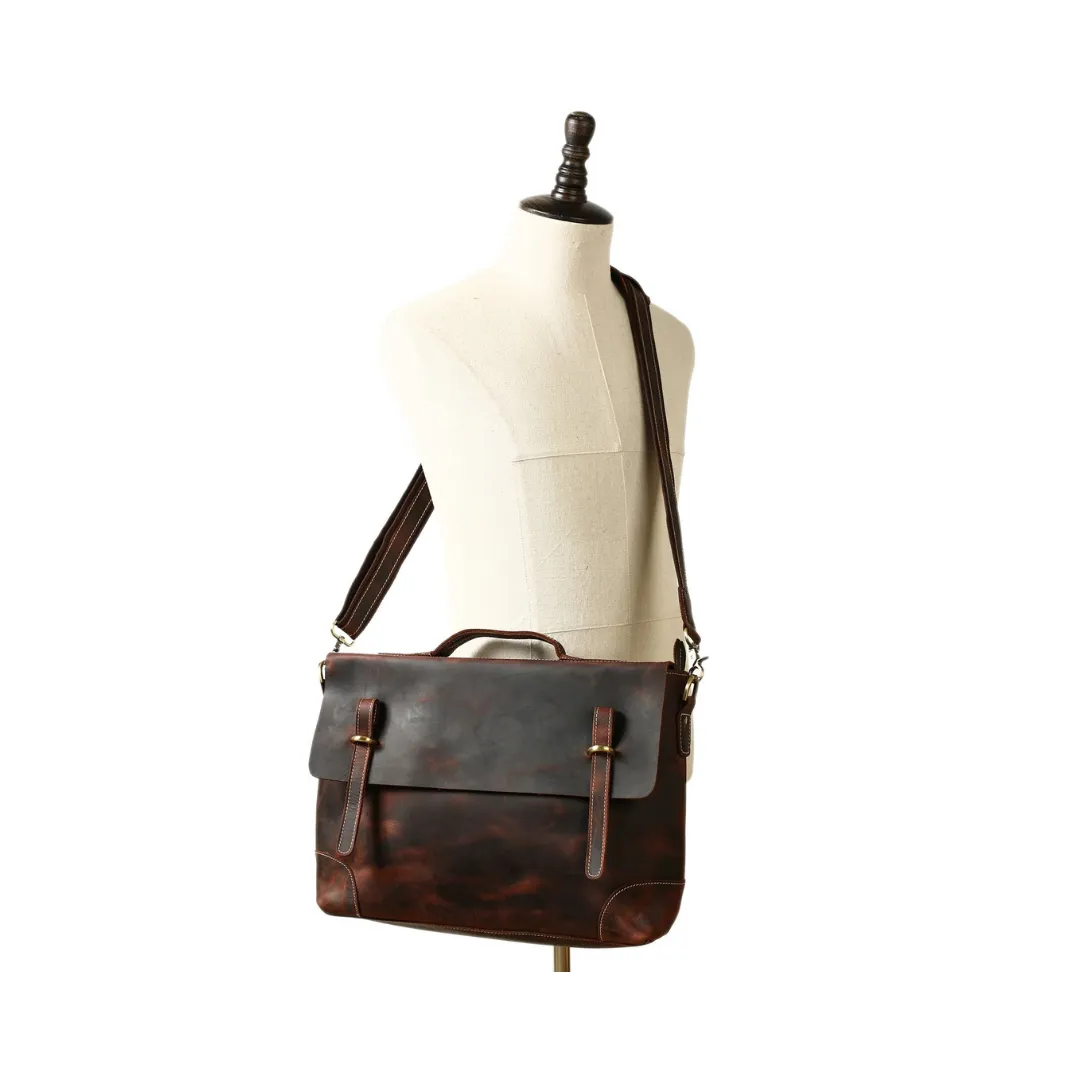 Handmade Vintage Distressed Leather Satchel Messenger Bag
