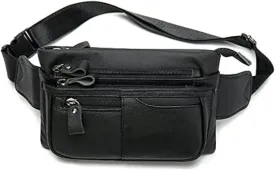Hebetag Leather Waist Bag Fanny Pack for Men Women Travel Outdoor Sports Hiking Running Hip Bum Belt Slim Cell Phone Purse Wallet Thigh Pouch, Black