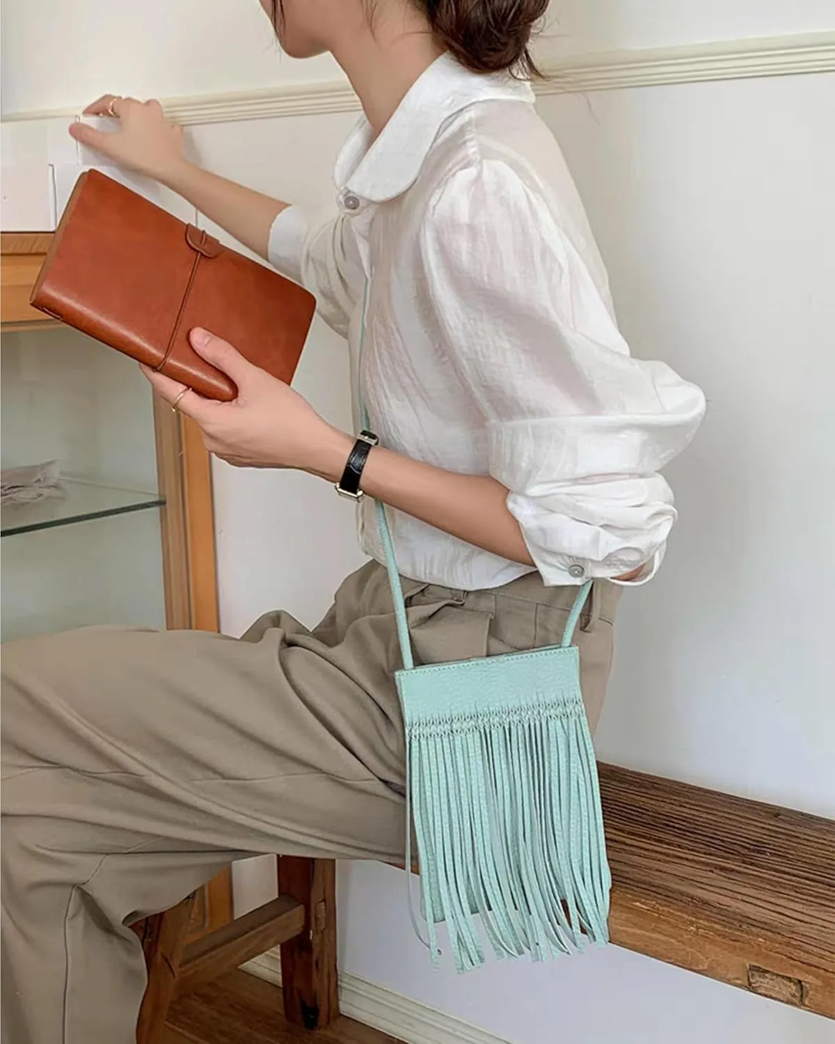 Hoce Womens Leather Fringe Messenger Bag Large Hobo Crossbody Tassel Shoulder Bags, Gift for Mom Wife Girlfriend