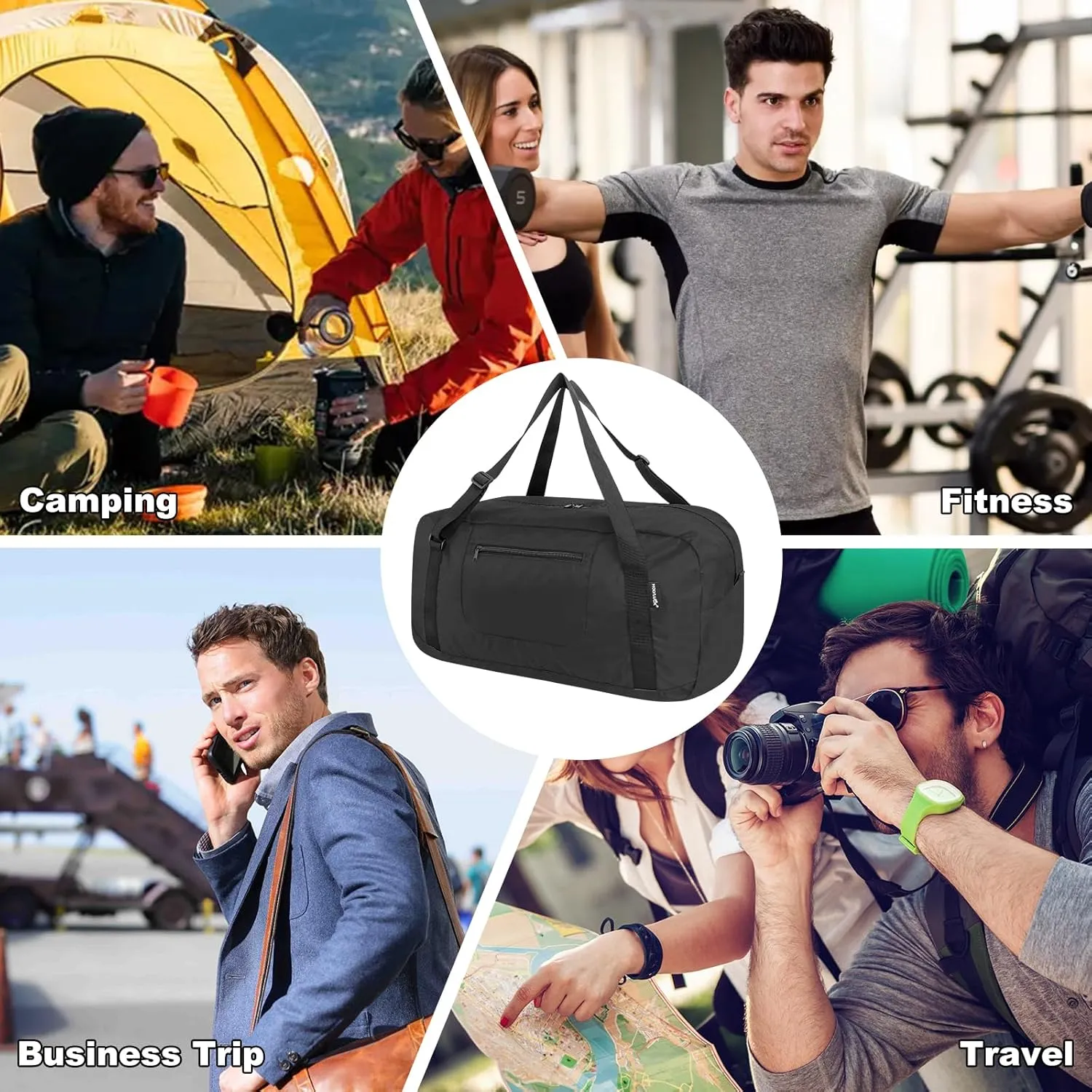 HOLYLUCK Foldable Travel Duffel Bag For Women & Men Luggage Great for Gym -55L, black