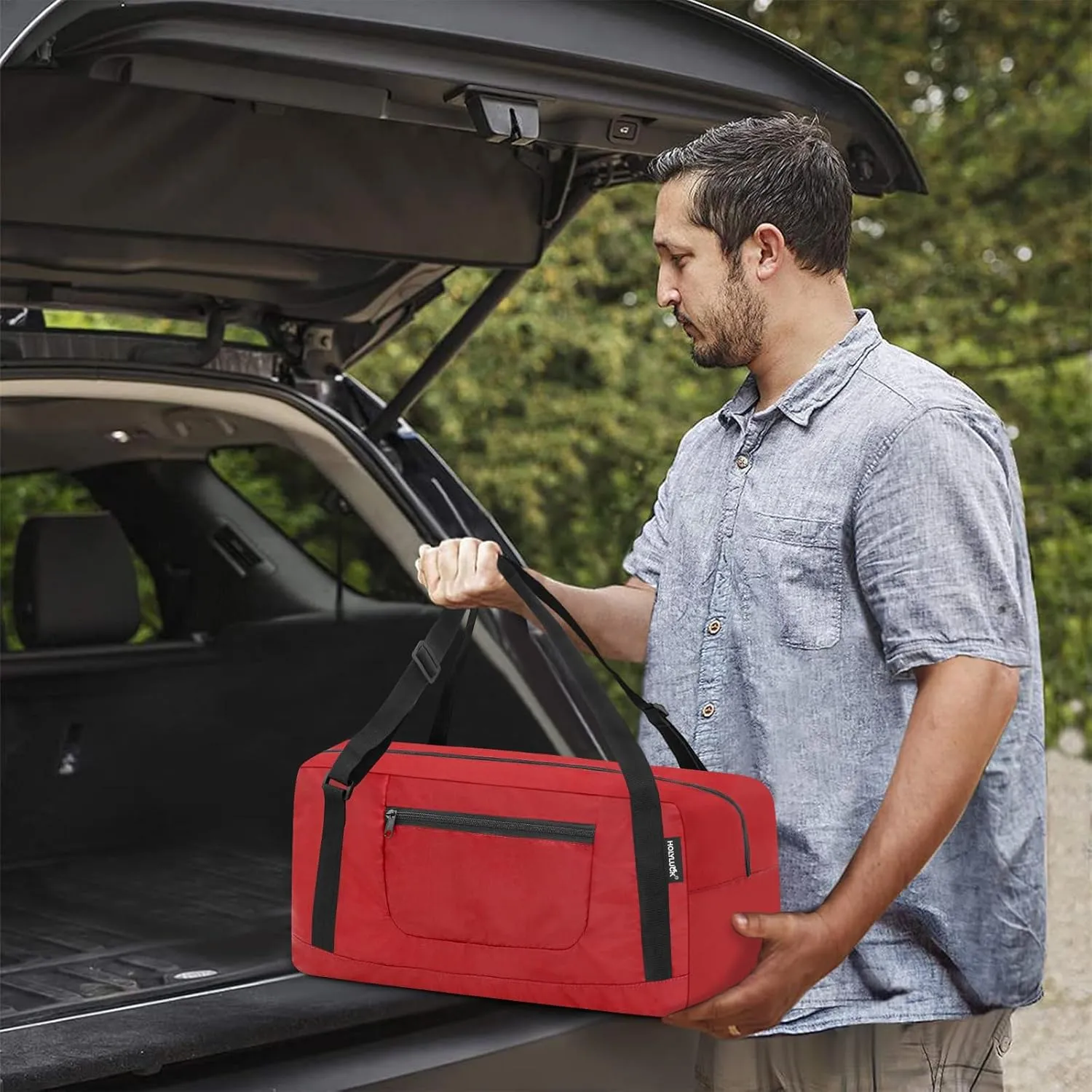 HOLYLUCK Foldable Travel Duffel Bag For Women & Men Luggage Great for Gym (Red)