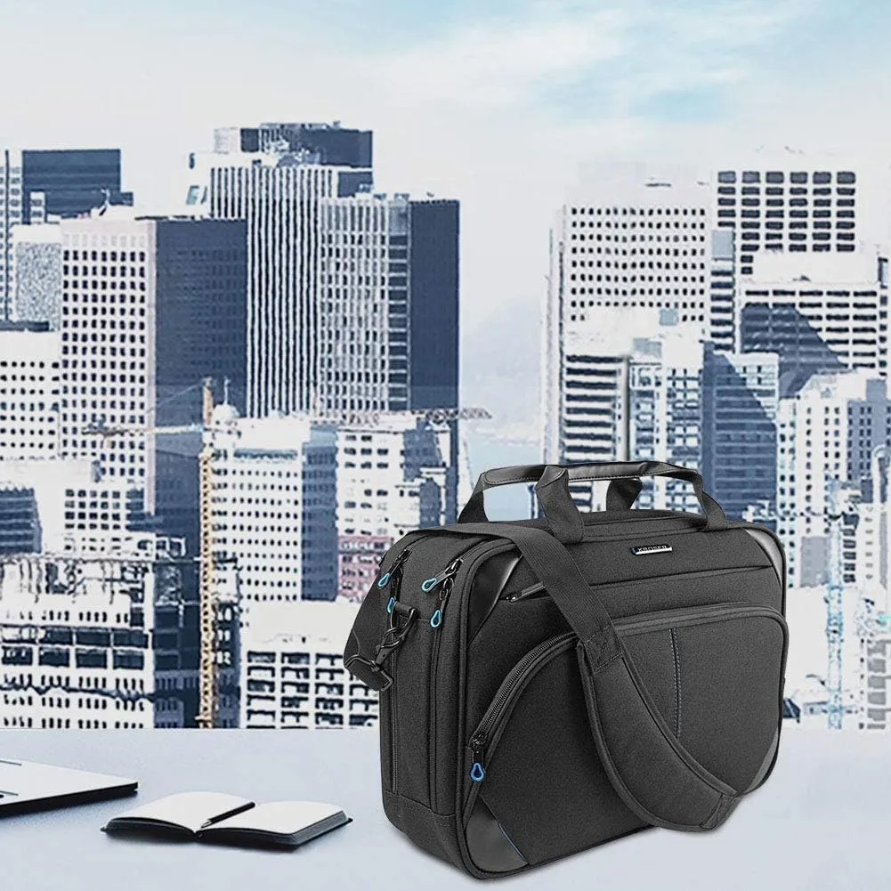 KROSER Laptop Bag 15.6 Inch Briefcase Messenger Bag Water Repellent Computer Case Shoulder Bag Durable Tablet Sleeve with RFID Pockets for Business/College/Women/Men - Black/Blue