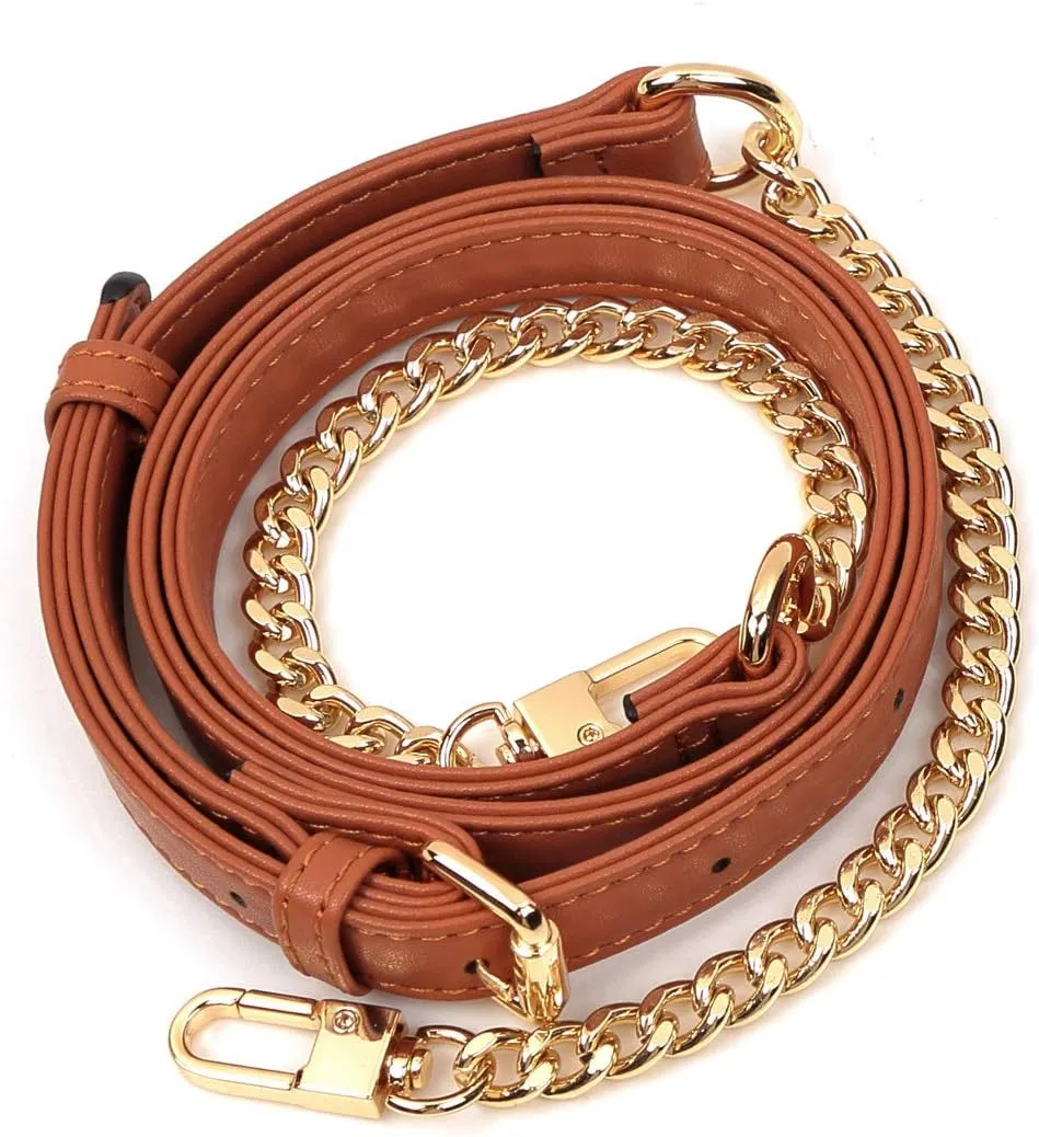 LAORENTOU Women's Leather Adjustable Chain Straps for Crossbody Bag Shoulder Purse Replacement Straps for Satchel Handbags