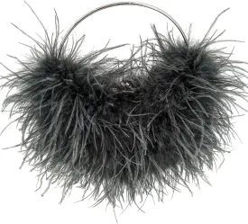 LVCOMEFF Ostrich Feather Evening Purse Silver Color Top-handle Moon Hobo Bag for Party Wedding Cute