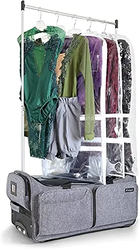 Mavii Garment Rack Duffel-Wheeled 28 Inch Collapsible Bag, Travel Costume Rack Rolling Upright Luggage, Grey