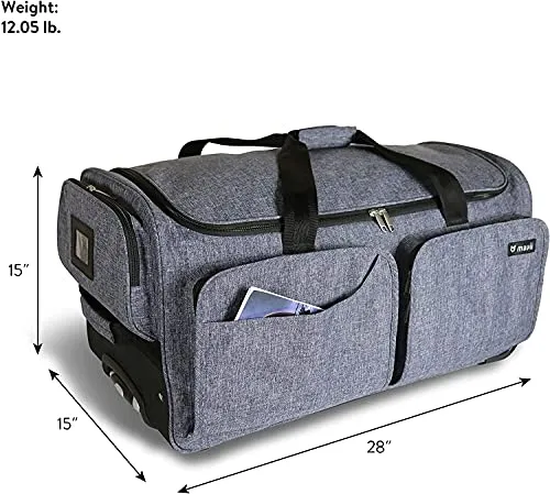 Mavii Garment Rack Duffel-Wheeled 28 Inch Collapsible Bag, Travel Costume Rack Rolling Upright Luggage, Grey
