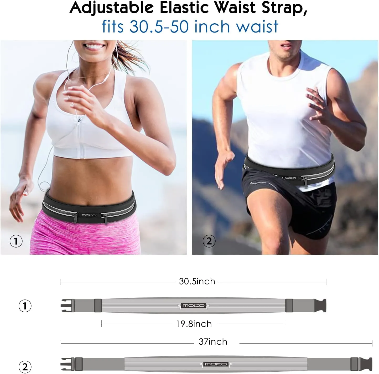 MoKo Sports Running Belt,Outdoor Dual Pouch Sweatproof Reflective Slim Waist Pack,Fitness Workout Belt Fanny Pack Compatible with iPhone 11/11 Pro Max/X/Xr/Xs Max/8/7, Galaxy Note 10/10 Plus, S20/S10
