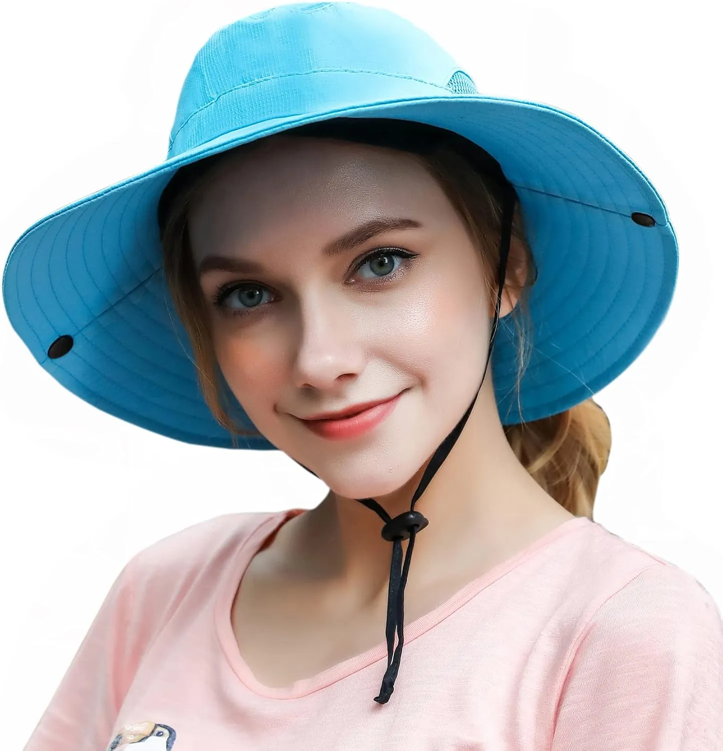 Muryobao 2 Pack Women Ponytail Summer Sun Hat UV Protection Wide Brim Foldable Safari Fishing Cap