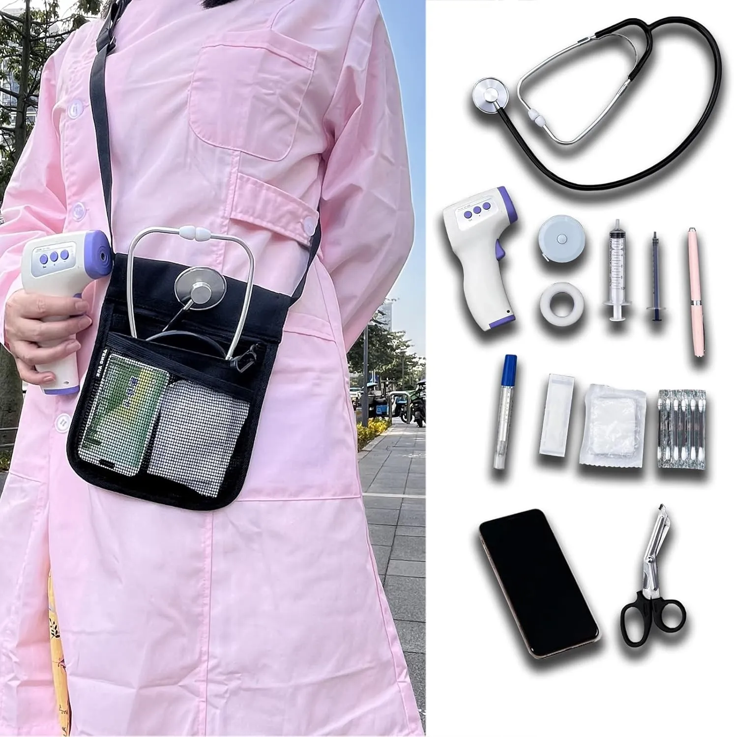 Nurse Fanny Pack for Women,Nursing Fanny Pack for Nurses,Nurse Waist Bag,Nurse Pocket Organizer with Adjustable Shoulder and Waist Strap for Medical Supplies (black)