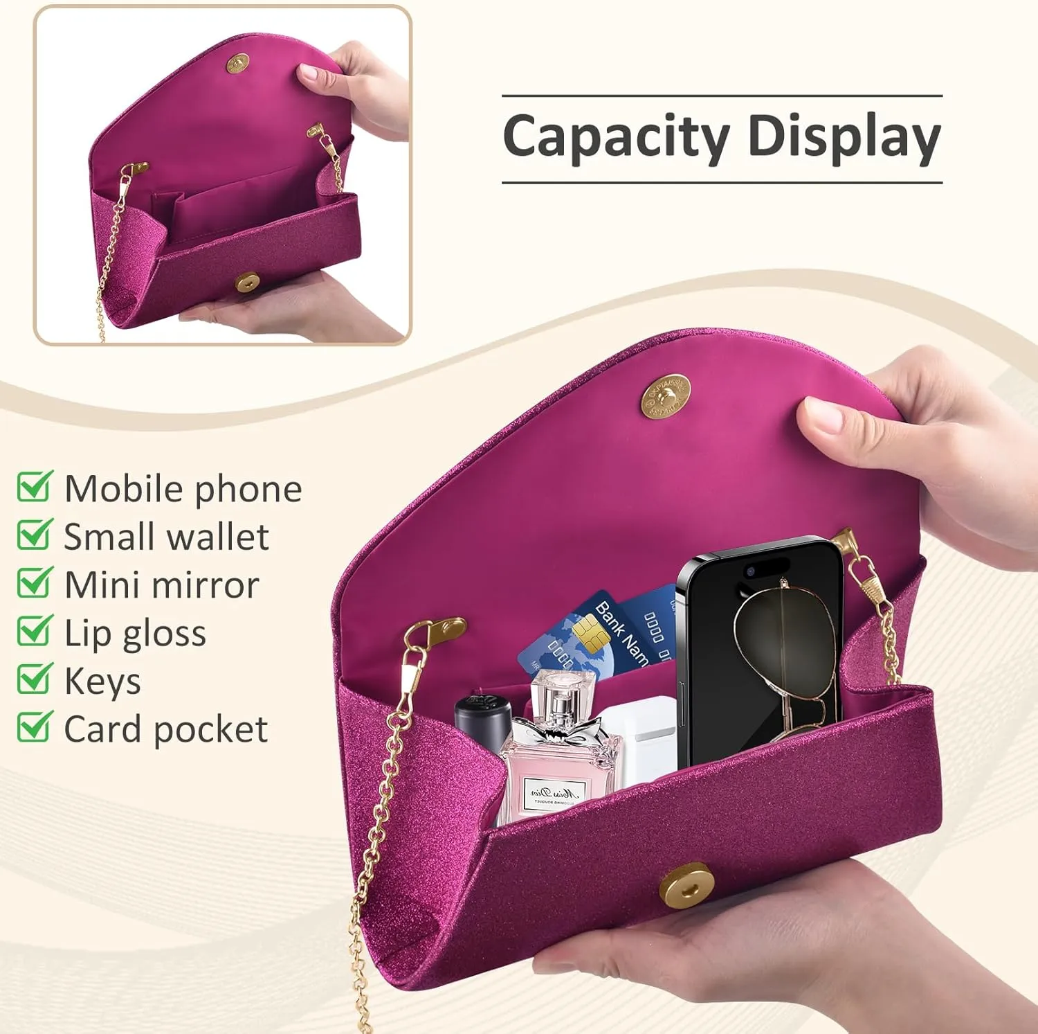 PACETAP Clutch Purses for Women, Handbags with Chain for Women Formal, Evening Bag for Wedding Party Cocktail Prom Dinner