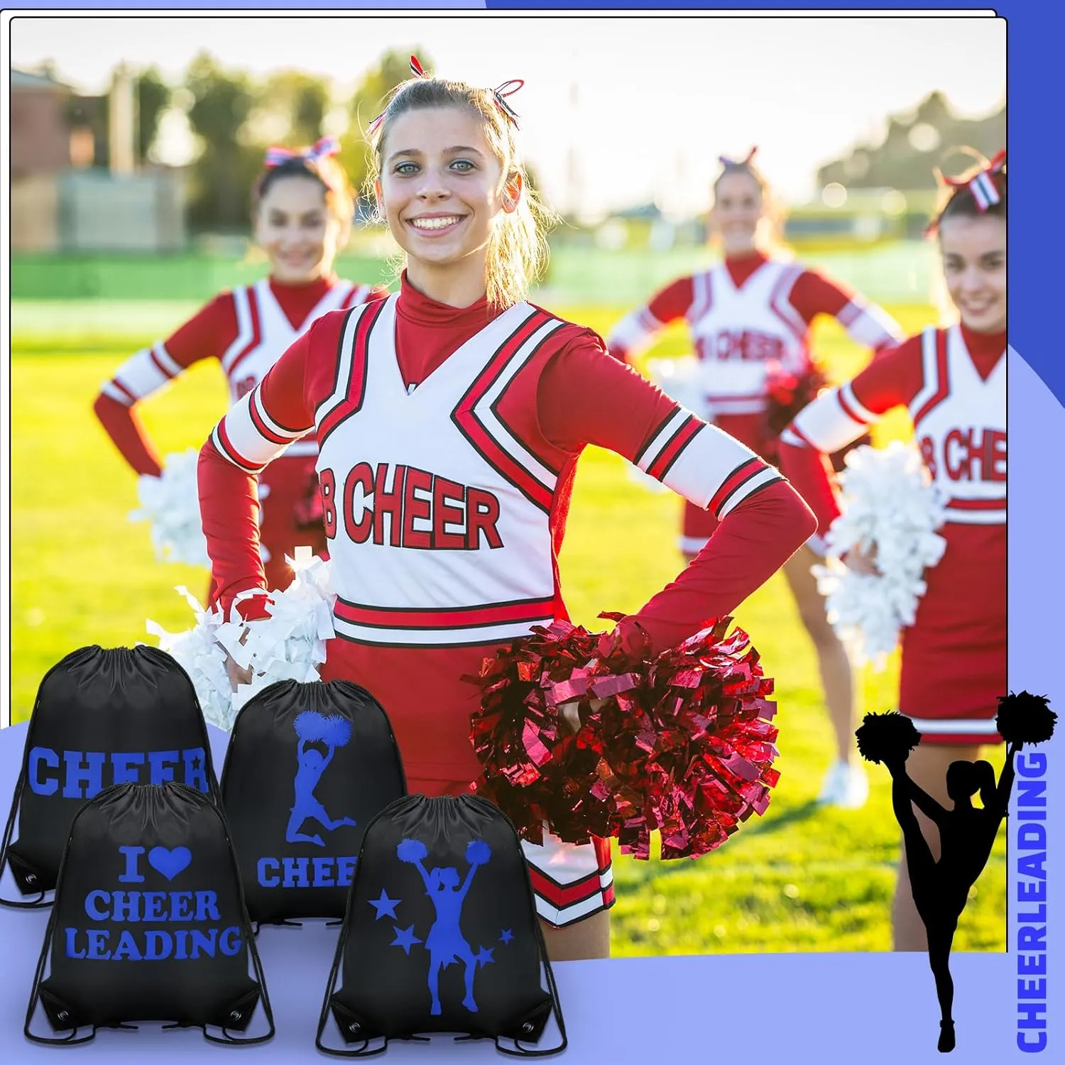 Paterr 12 Pcs Cheer Drawstring Backpack Cheerleaders Drawstring Gym String Bag Sports Gifts for Women Men