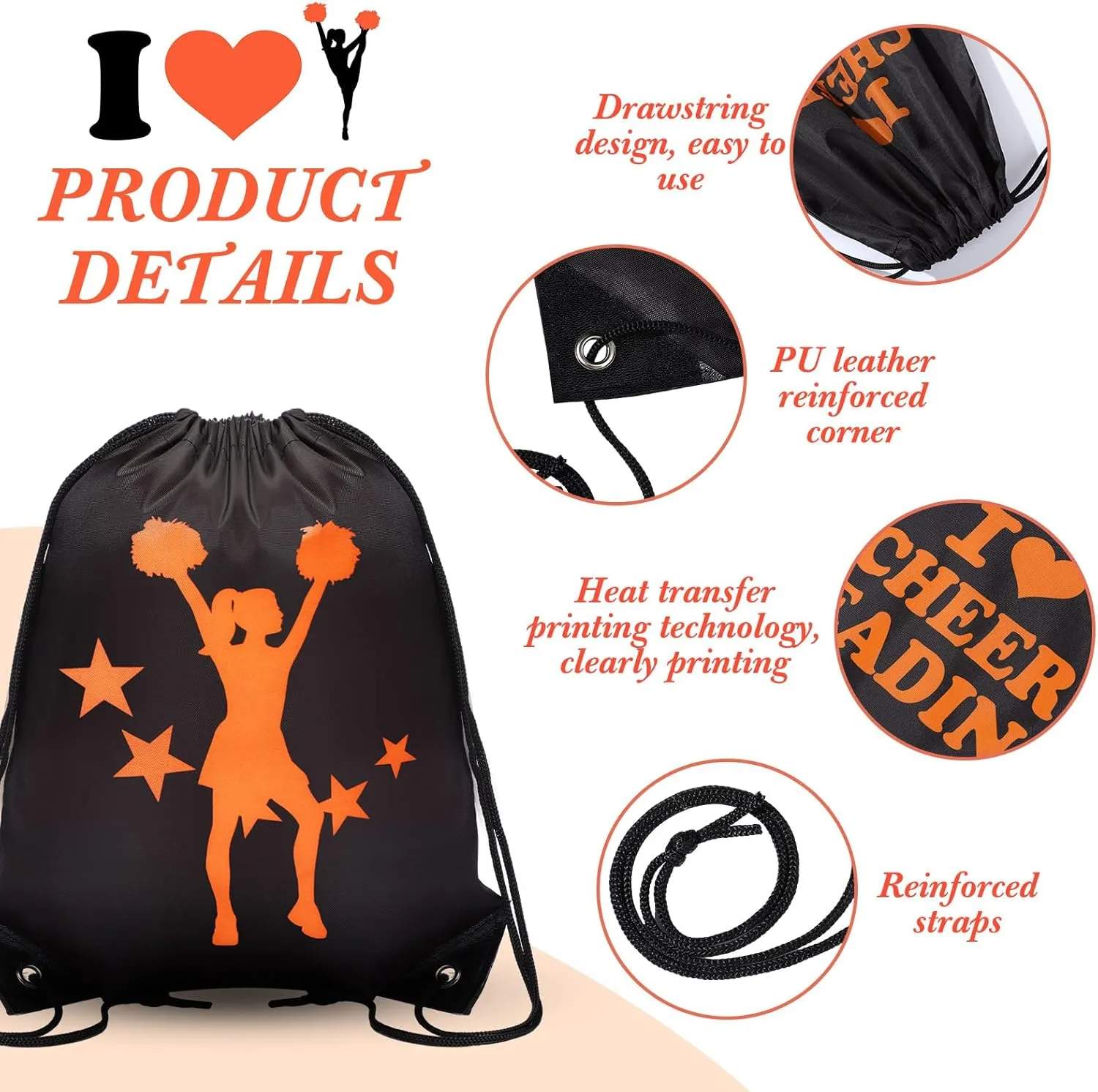 Paterr 12 Pcs Cheer Drawstring Backpack Cheerleaders Drawstring Gym String Bag Sports Gifts for Women Men