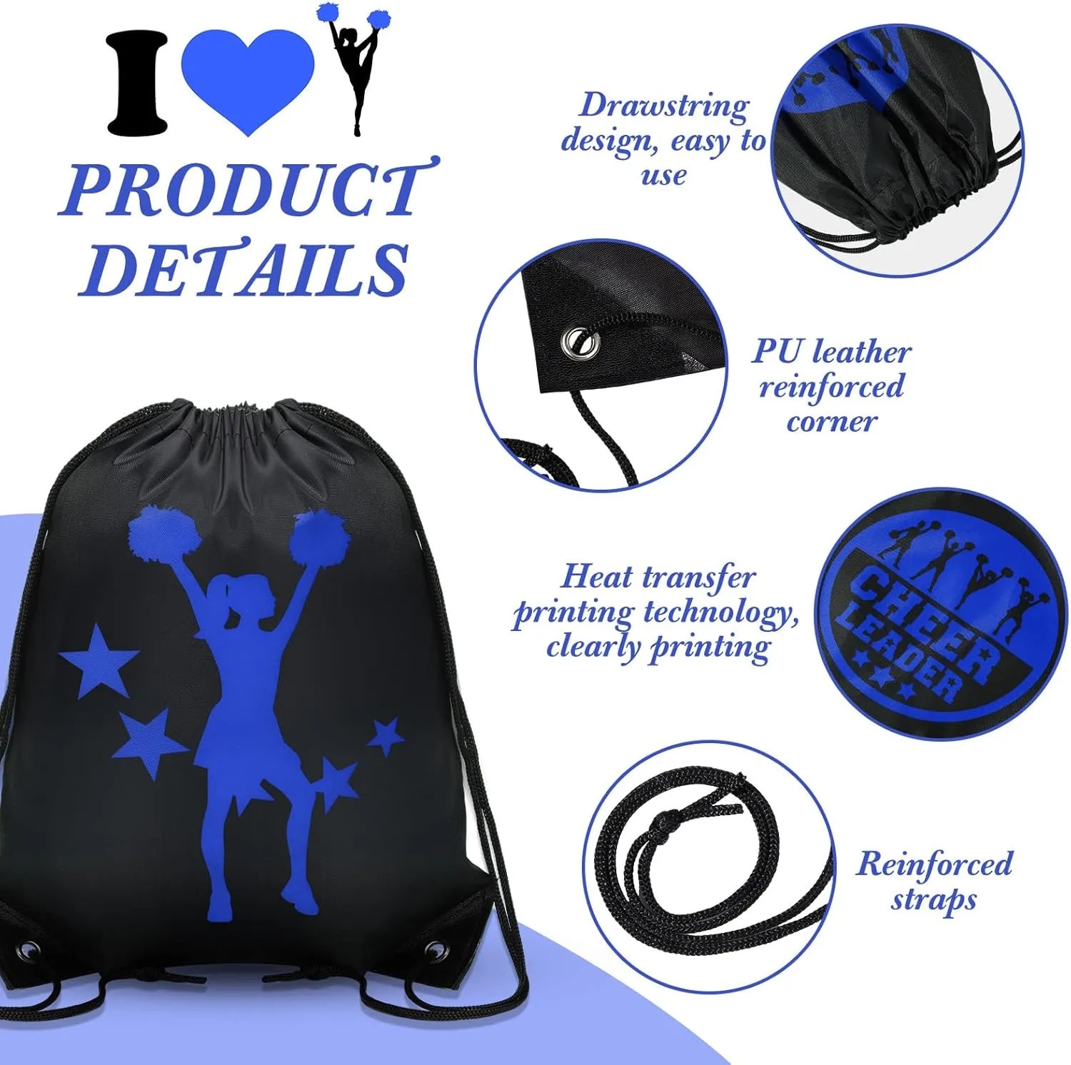 Paterr 12 Pcs Cheer Drawstring Backpack Cheerleaders Drawstring Gym String Bag Sports Gifts for Women Men