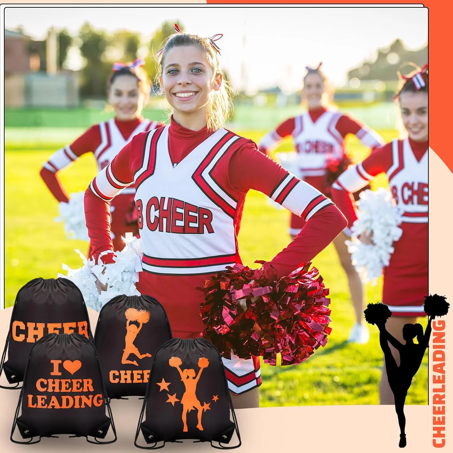 Paterr 12 Pcs Cheer Drawstring Backpack Cheerleaders Drawstring Gym String Bag Sports Gifts for Women Men
