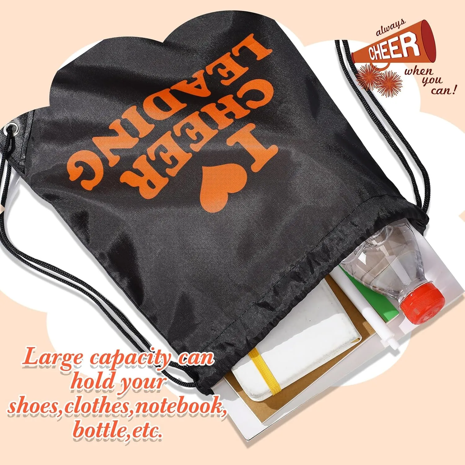 Paterr 12 Pcs Cheer Drawstring Backpack Cheerleaders Drawstring Gym String Bag Sports Gifts for Women Men