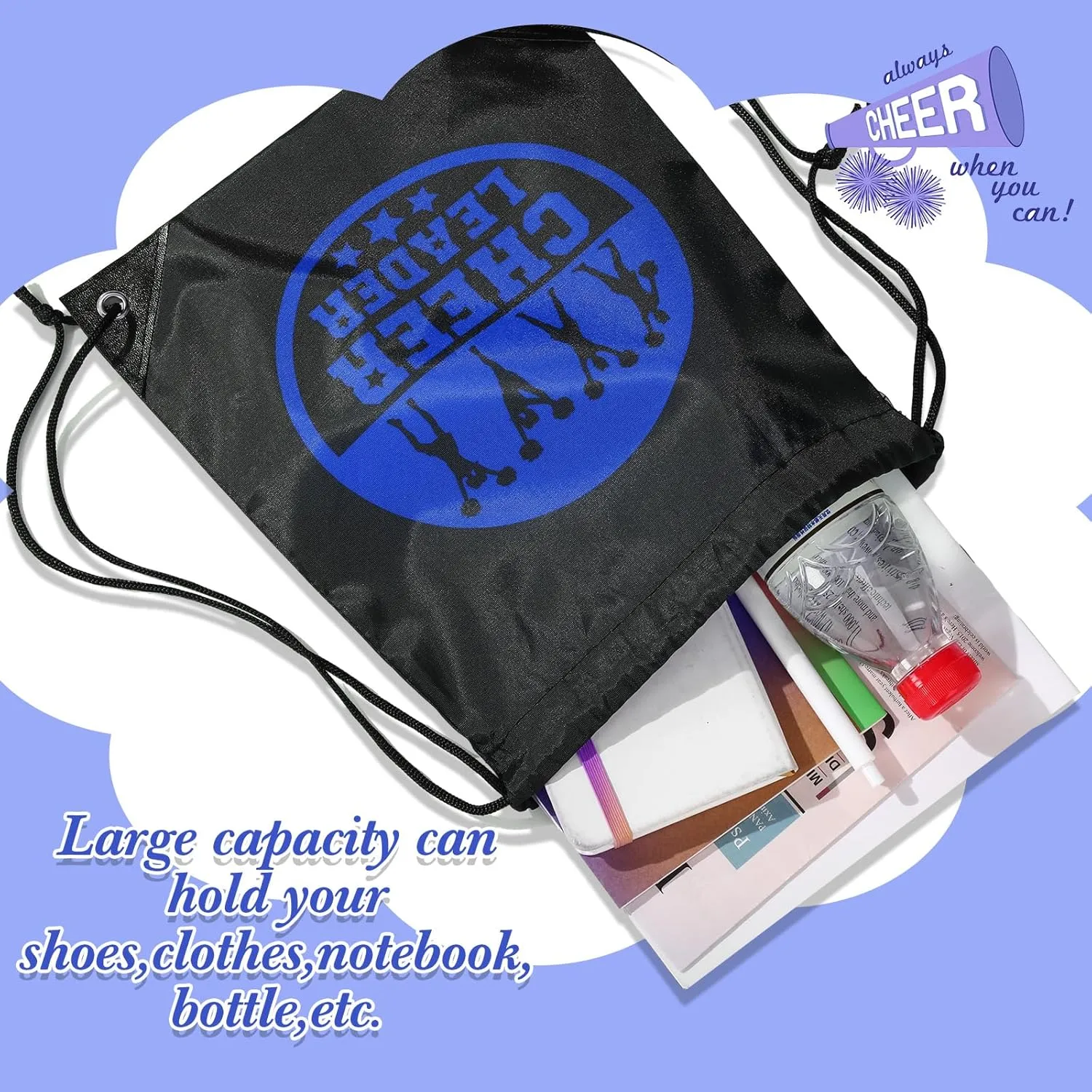 Paterr 12 Pcs Cheer Drawstring Backpack Cheerleaders Drawstring Gym String Bag Sports Gifts for Women Men