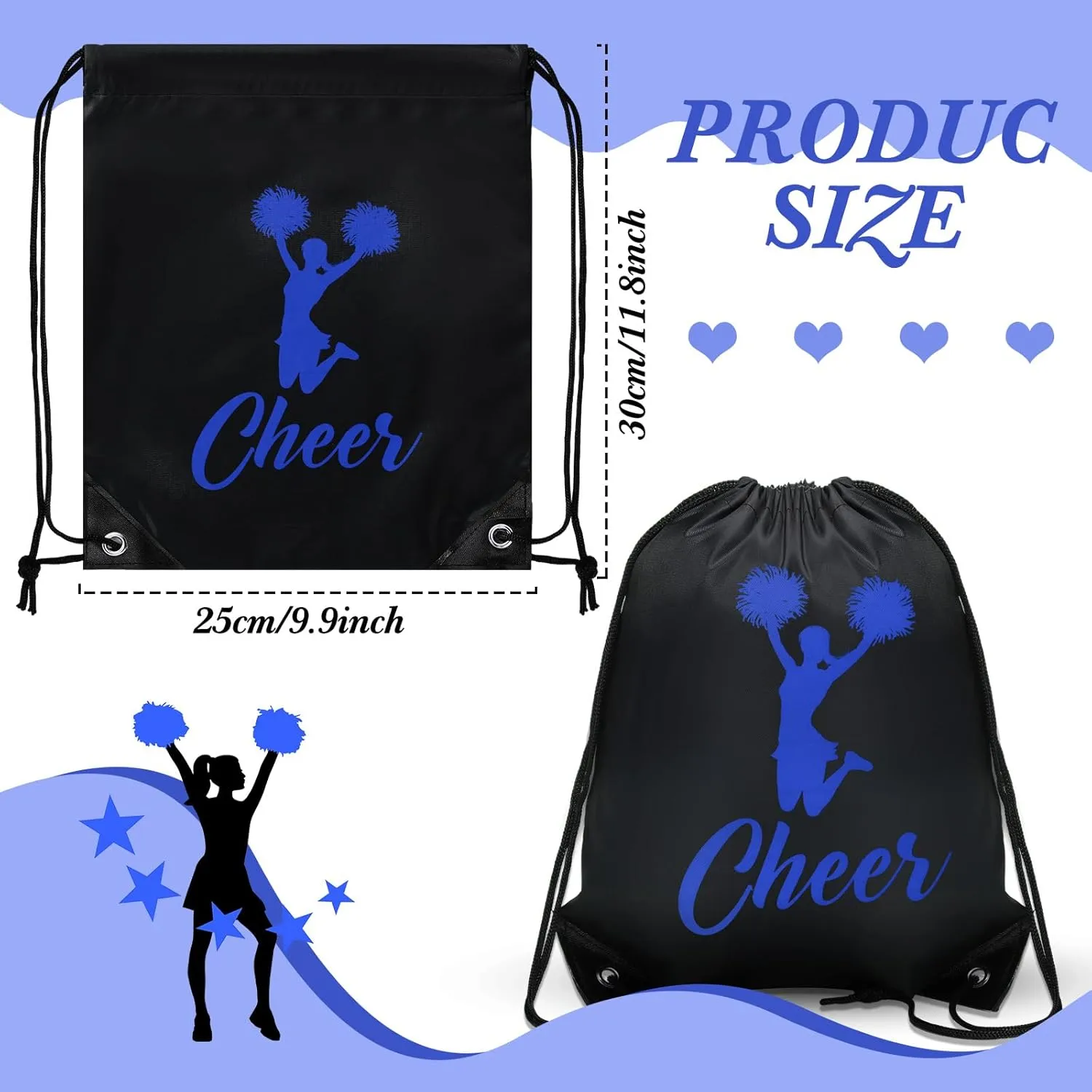 Paterr 12 Pcs Cheer Drawstring Backpack Cheerleaders Drawstring Gym String Bag Sports Gifts for Women Men