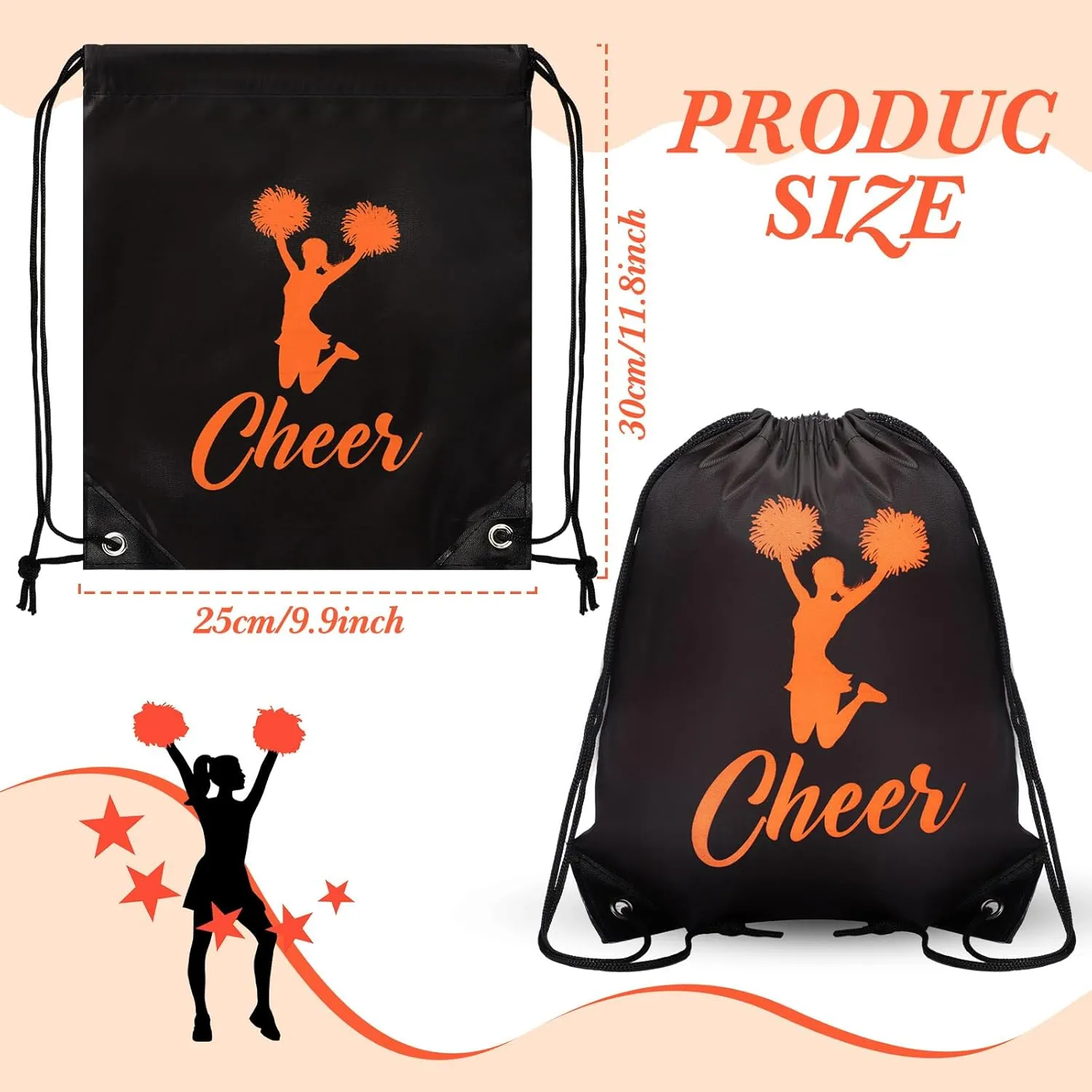 Paterr 12 Pcs Cheer Drawstring Backpack Cheerleaders Drawstring Gym String Bag Sports Gifts for Women Men