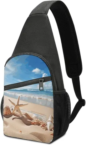 Pretty Beach And Seashell Sling Bag Travel Sling Backpack Man Purse for Men Hiking Crossbody Bags Chest Bag Shoulder Chest Pack