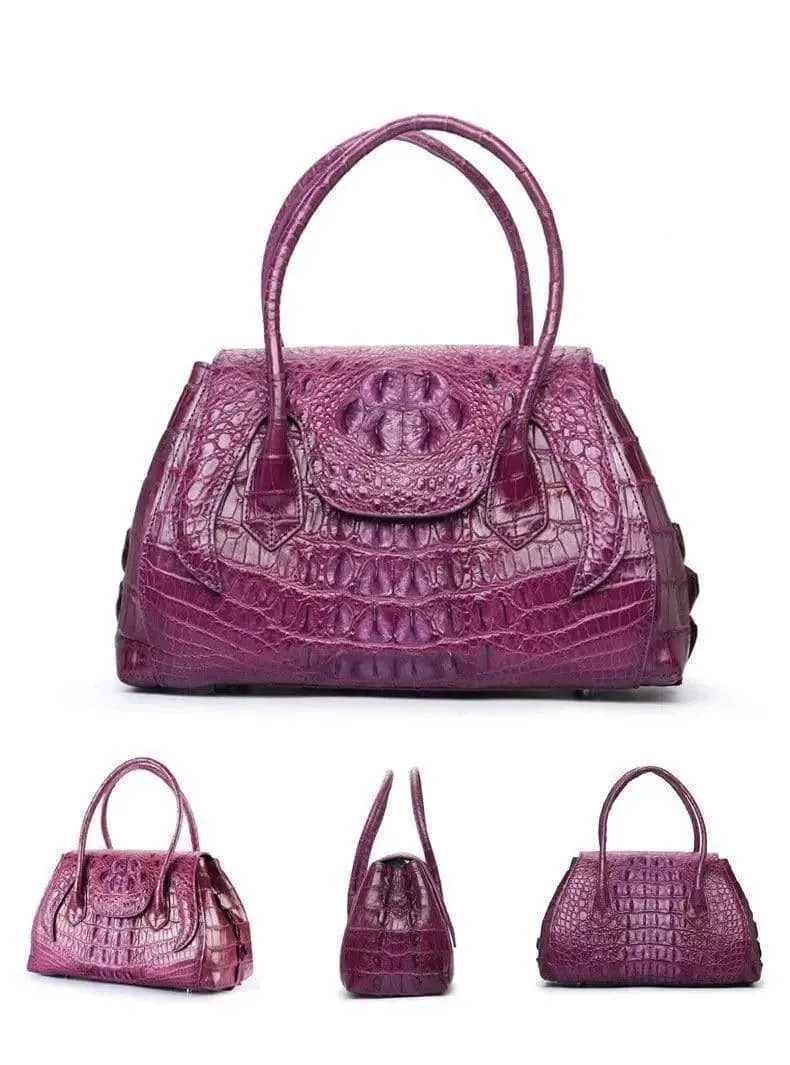 Rossie Viren Exotic Crocodile Leather Top Handle Satchel Shoulder  Bag For Women