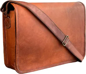 RUSTIC TOWN 14" Leather Messenger Bag for Men & Women – Full Grain Vintage Crossbody Satchel – Fits 13.3"/14" Laptop – Ideal Briefcase for Work, Travel & College – Adjustable Shoulder Strap