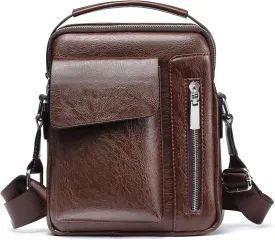 Small Leather Crossbody Bag, Mens Shoulder Bag, Office Business Magnetic Buckle Adjustable Strap