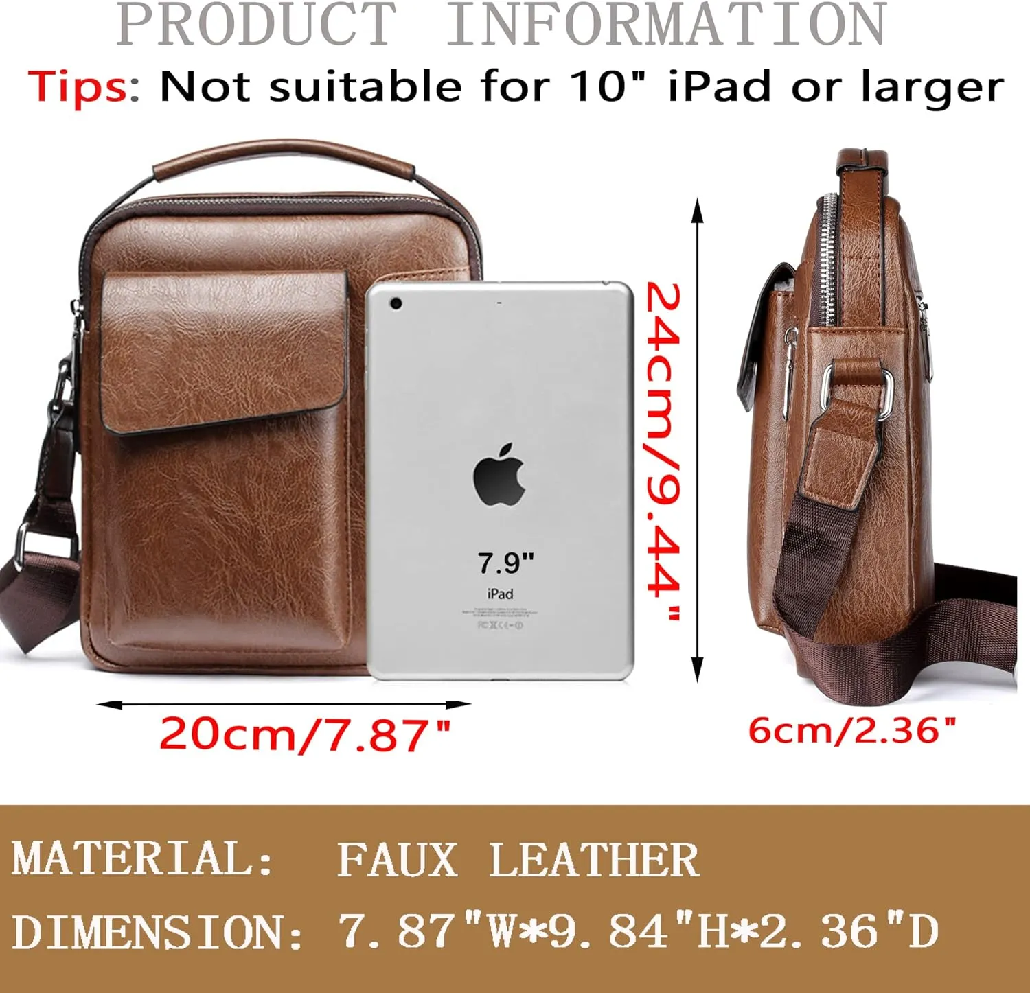 Small Leather Crossbody Bag, Mens Shoulder Bag, Office Business Magnetic Buckle Adjustable Strap