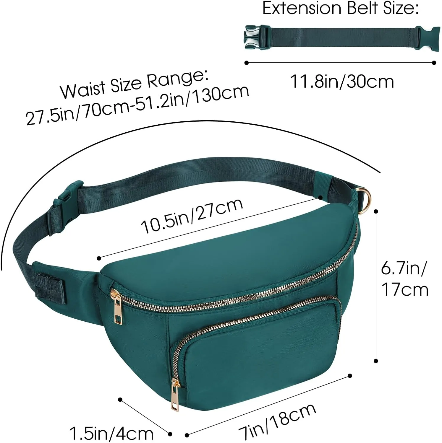 sportsnew Fanny Packs for Women,Large Waist Pack with Extra Extension Belt,Fashion Crossbody Belt Bags for Travel Walking Running Hiking, Blue Green, patent pending