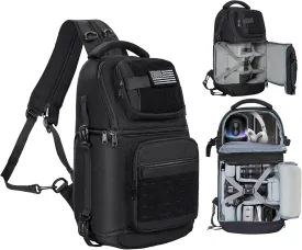 TORIBIO Camera Sling Bag,DSLR/SLR/Mirrorless Camera Bag with Tripod Holder & Removable Dividers,Small Crossbody Tactical Camera Bag Backpack for Canon/Nikon/Sony/Fuji/Gopro