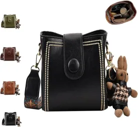 Vintage Fashion Bag with Adjustable Wider Shoulder Strap, Vintage Retro Small Water Bucket Bag for Women
