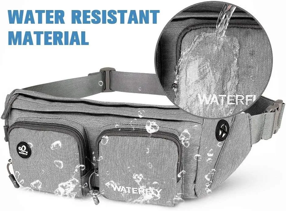 WATERFLY Fanny Pack Waist Bag: Travel Hip Pouch Bum Bag Plus Size Crossbody Fannie Pack Adjustable Belt Waistpack Phanny Fannypack for Man Woman Hiking Walking Jogging