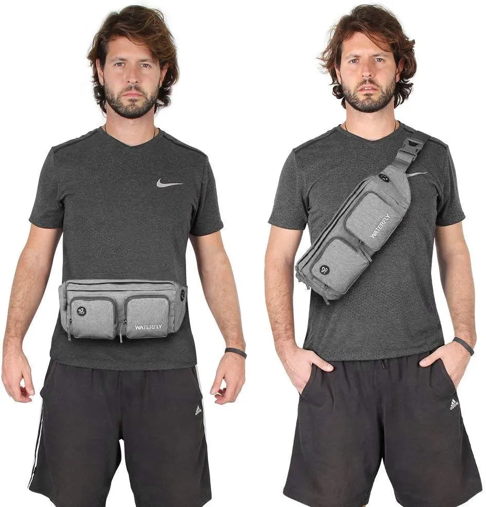 WATERFLY Fanny Pack Waist Bag: Travel Hip Pouch Bum Bag Plus Size Crossbody Fannie Pack Adjustable Belt Waistpack Phanny Fannypack for Man Woman Hiking Walking Jogging