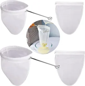 WMKGG Ultra Fine Mesh Strainer Bags, Reusable Mesh Filter Bags with Stainless Steel Handle Frame for Filter NutMilk, Coffee, Milk, Butter, Juices and Fresh Cheese (Large   Small)