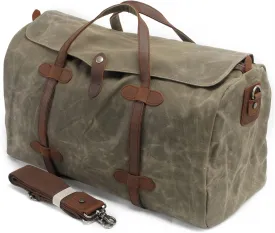women Vintage Pure Cotton Canvas Leather Travel Duffle Bags Large Capacity Weekend Overnight Men Hand Luggage Big (Army Green)