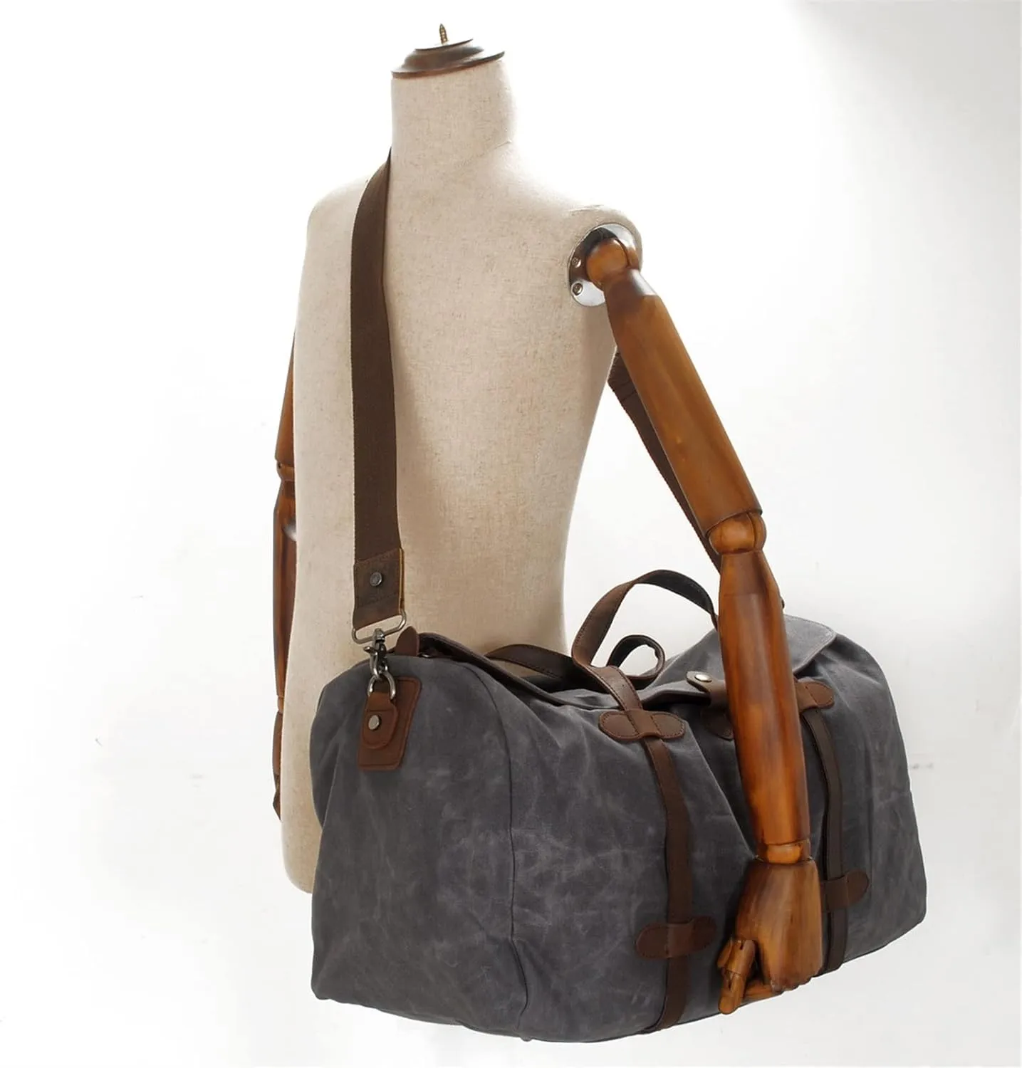 women Vintage Pure Cotton Canvas Leather Travel Duffle Bags Large Capacity Weekend Overnight Men Hand Luggage Big (Black)