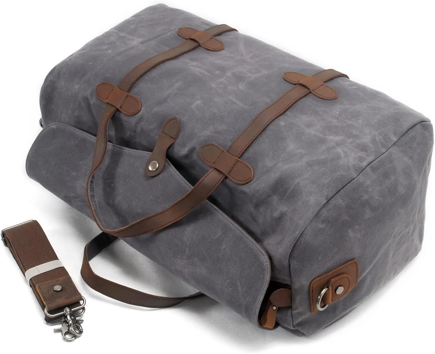 women Vintage Pure Cotton Canvas Leather Travel Duffle Bags Large Capacity Weekend Overnight Men Hand Luggage Big (Black)