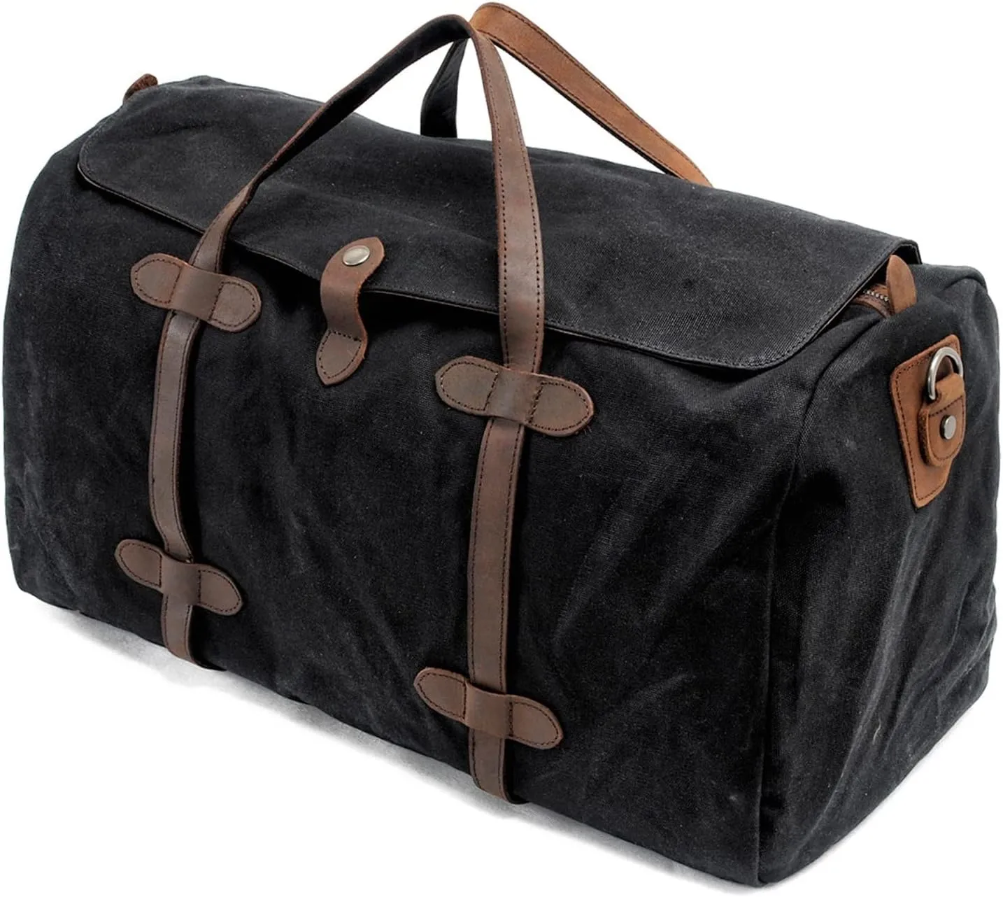 women Vintage Pure Cotton Canvas Leather Travel Duffle Bags Large Capacity Weekend Overnight Men Hand Luggage Big (Black)